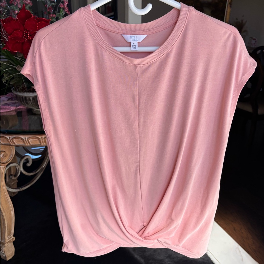Time and Tru Light Pink Twist Front Tee